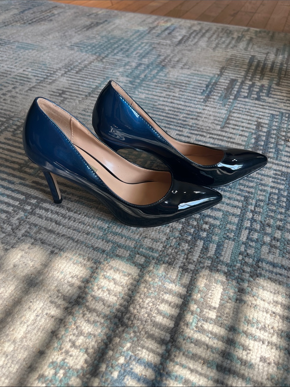 Joy In Love Navy Blue Patent Pointed Toe Stiletto Pumps Heels Size 7
